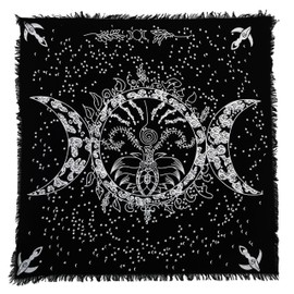 Indian Consigners Altar Cloth Triple Moon Goddess Silver Witchcraft Alter Tarot Spread Top Cloth Wiccan Square Spiritual 18 by 18 sacred cloth (Triple Moon Goddess Silver Gold)