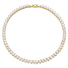 FEEL STYLE Heart Tennis Necklace for Women - 4mm 6mm 18K White Gold Plated Diamond Necklace - Iced Out Choker Necklaces Cubic Zirconia Tennis Necklace 16-18inch, Brass, Cubic Zirconia