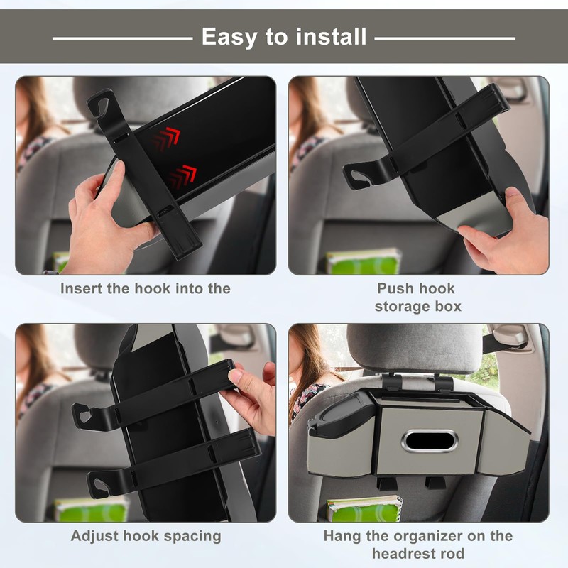 Hiitytin 7-In-1 Car Seat Back Organizer with 3.74” Cup Holders,