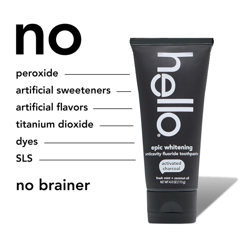 Hello Activated Charcoal Toothpaste, Fluoride Toothpaste with Activated Charcoal, Teeth