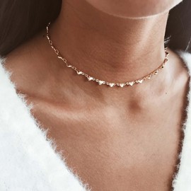 Xduargs Boho Heart Choker Necklace Vintage Love Heart Necklace Gold Heart Pearl Necklace Minimalist Heart Chain Necklace Jewellery for Women and Girls, Zinc