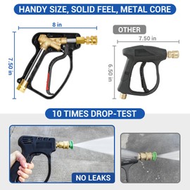 MEKOH Short Pressure Washer Gun, 4000 PSI High Power Washer Spray Gun, 10.5 GPM Foam Gun with 3/8'' Quick Connect, Stubby Pressure Washer Trigger Handle with M22-14mm Adapter for Extension Wand & Hose