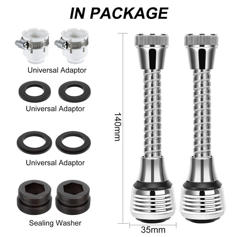 VIPMOON 2 Pack Faucet Aerators Extender, 360 ° Rotatable Anti-Splash