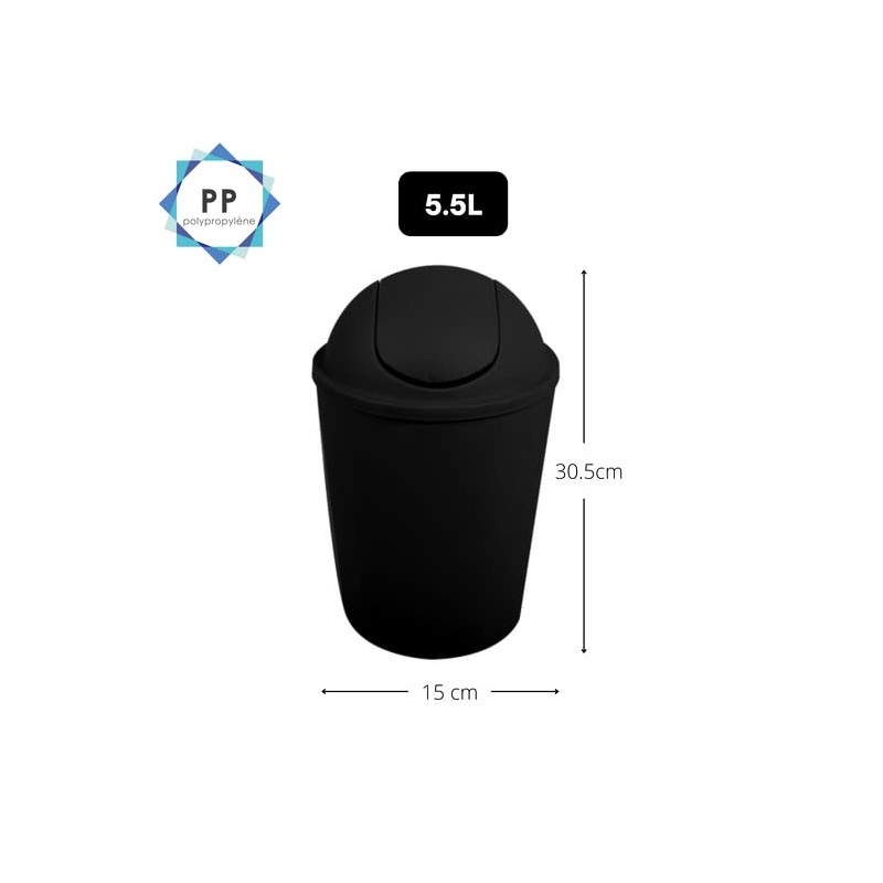 MSV AKO Rubbish Bin Hinged Lid Black 5.5 L Black