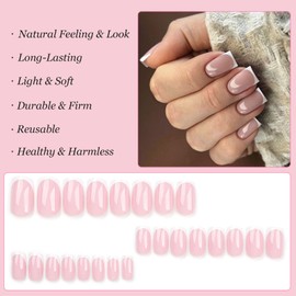 Boloshine 24Pcs Press on Nails, French Tip False Nails Acrylic Nail Tips, Removable Full Cover Glue on Nails with Glue Stickers, Full Cover Fake Nails for Women Girls - Winter's Love of Snow