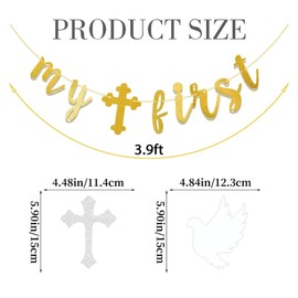 First Holy Communion Set, First Communion Banner, Cross Hanging Swirls Decoration, Confirmation Decorations, Confirmation Hanging Swirl Decoration for Outdoor Indoor Background Baptism Decor