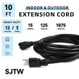 EP 10 Ft Heavy Duty Outdoor Extension Cord, 12/3 SJTW Black 3-Prong