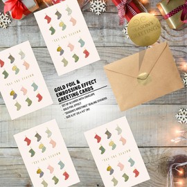 easykart labels 16 Christmas Greeting Cards with Gold Foiling & Embossing with Envelopes, 6.75 x 4.5 Inch Merry Christmas Cards with Seal Stickers For Friends, Family and loved Ones