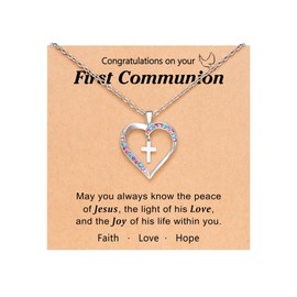 PINKDODO First 1st Communion Gifts for Girls Catholic Easter Gifts for Teens Kids Goddaughter Cross Necklace