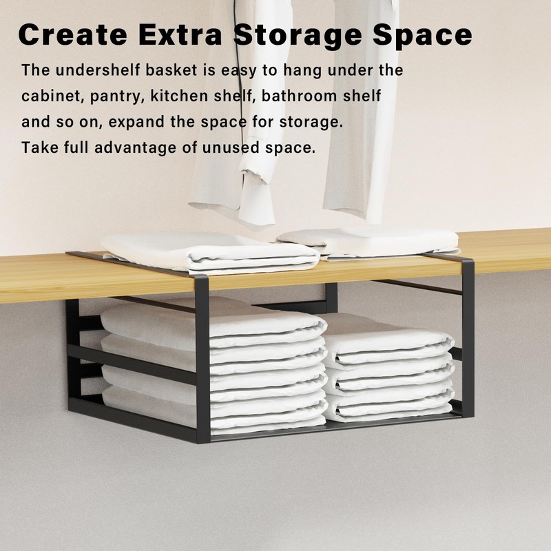 PEKGRIL 2 Pack Under Shelf Basket, Black Undershelf Storage Basket,