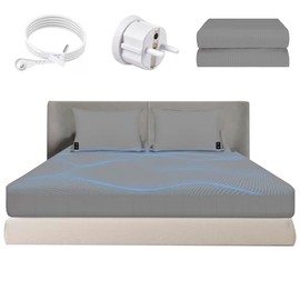 HUNAIGEE Spannbettlaken, Erdung, Komplett-Set mit 5 % Silberfäden, Erdungsstecker, organisches Erdungslaken, verbessert den Schlaf, 90 x 190 cm, grau