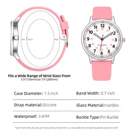 TWOPTION Nurse Watch for Women Waterproof Analog Silicone Watch with Second Hand Nursing Easy Read Dial Nurse Watches(Pink)