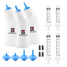 Gufastoe Pet Breeding Bottle, Kitten Puppy Feeding Bottles, Puppy Bottles for Breastfeeding Kit, with Feeding Nipple and Syringes for Puppies, Dogs, Cats or Other Pets, Pack of 15, Blue
