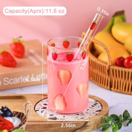 WHJY Set of 2 Strawberry Cups, Kawaii Cup, Anime Cup Strawberry Glasses, Cute Glass Cups Aesthetic for Juice, Milk and Tea, 10oz