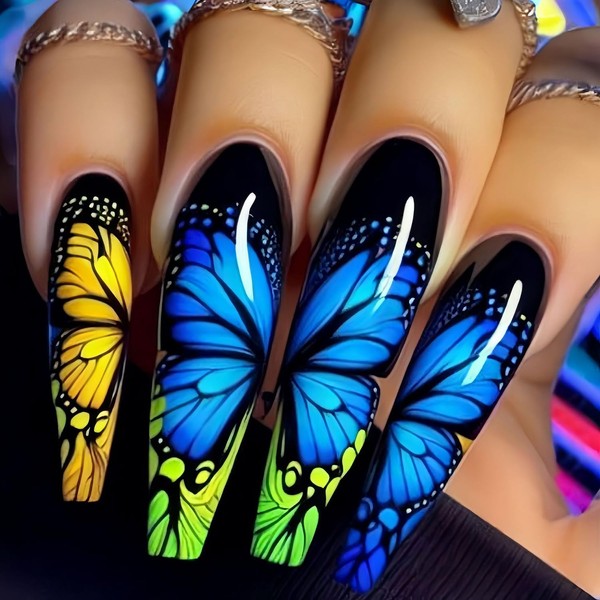 EYZOTSF Press on Nails Coffin Shaped Acrylic Extra Long Square