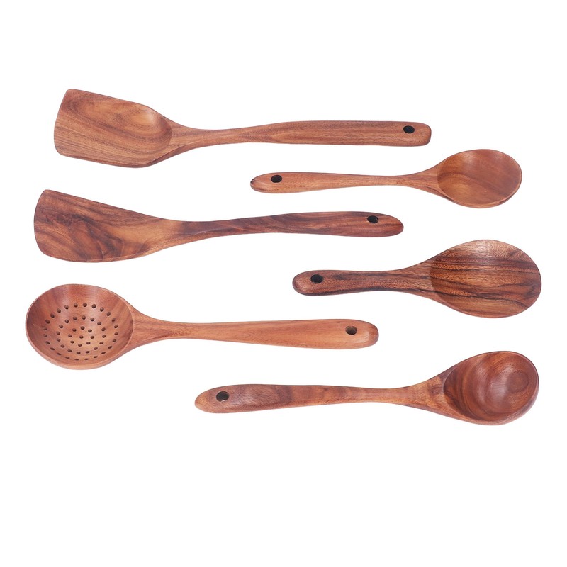 Kitchen Utensils Set Wooden Spatulas Spoons Comfortable Grip Minimaliset Kitchen
