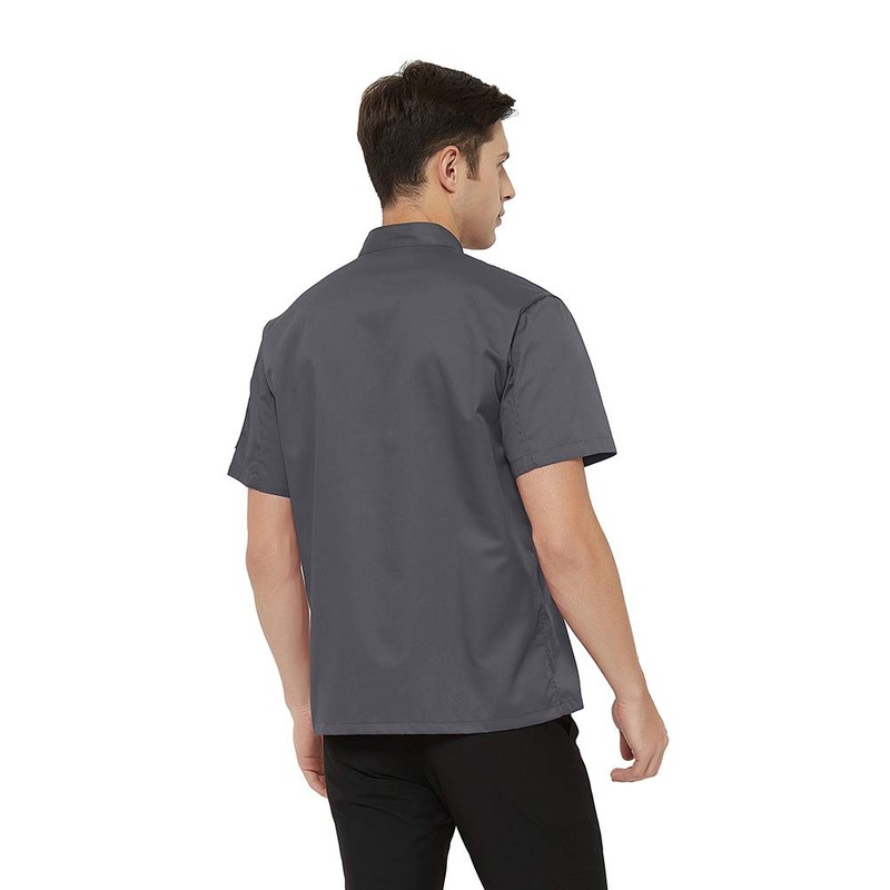 TopTie Short Sleeve Chef Coat Jacket Gray Lightweight Button Chef