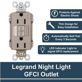 Legrand radiant Night Light, Self-Test GFCI Outlets, Safe for Kids, Tamper Resistant, Brushed Nickel, 15 Amp, 1597NTLTRNICC4