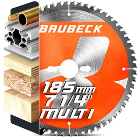 BAUBECK 185mm x 20mm Circular Saw Blade +16mm Ring - 80T fine cut in Wood, Metal etc. - TCT 185 mm saw blade x80T - Compatible with Bosch Makita Dewalt Festool Freud 185mm saw blade