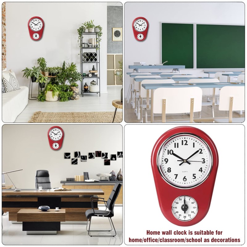 Kitchen Timer Clock, Round Wall Clock Silent Non-Ticking Retro Wall