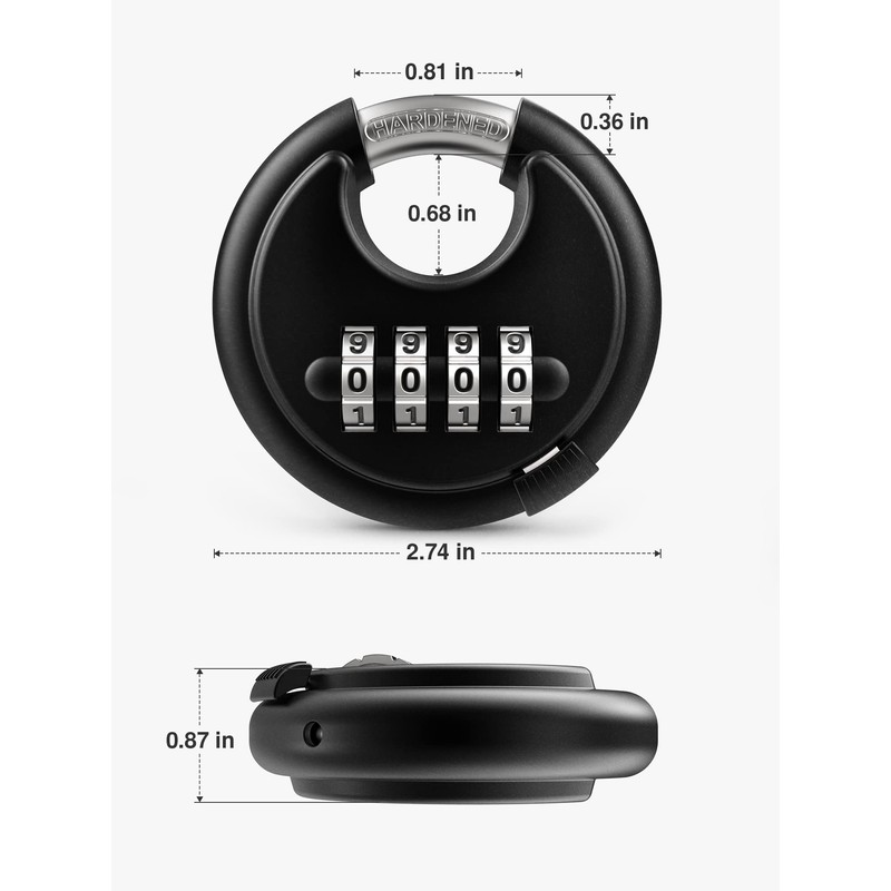 Puroma Combination Lock, 4 Digit Padlock with Hardened Steel Shackle,