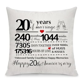 1st Marriage Gift Wedding Anniversary Throw Pillow Cover - Keepsake for Wife Husband Couples Families - Cushion Case (20th)