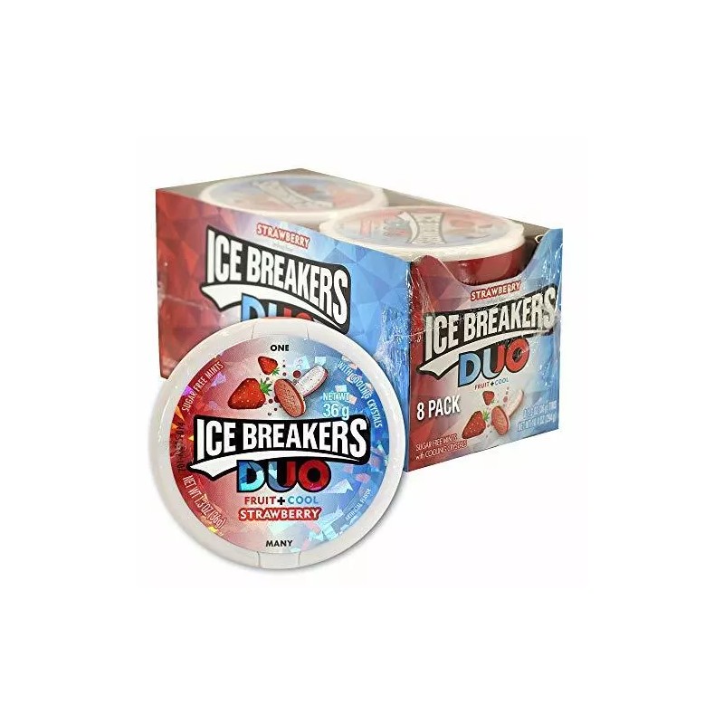 Ice Breakers Sugar Free Duo Mints, Strawberry Fruit and Cool,