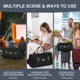 SUPROMOMI Large Travel Duffel and Small Shoulder Bag, Sports Tote Gym Yoga Airplane Carry-on Bag,Shoe with Clear Cosmeticp Bag,Outdoor Camping Overnight for Men and Women, Black