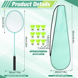 Chitidr 6 Packs Badminton Rackets Set Include 6 Lightweight Rackets 12 Nylon Plastic Shuttlecocks 3 Carrying Bags for Summer Outdoor Backyard Games Sports Beginners Adults (Mint Green)
