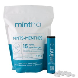 Mintha Eco-Friendly Breath Refreshing Mints - 1 Pound Resealable Bag with Portable Tube - Sugar Free, White