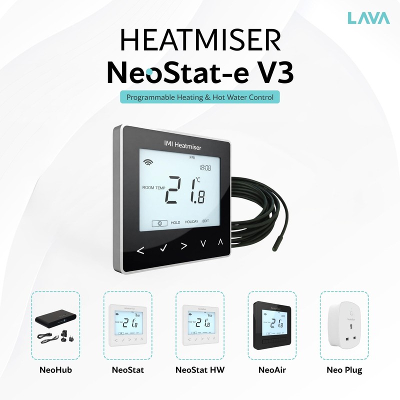 LavaTap – Heatmiser NeoStat-e V3 Smart Thermostat Black WiFi Programmable