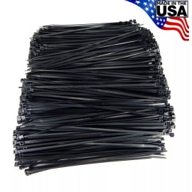 Bowers Tool Co. Zip Cable Ties 8" 40lbs 1000pc UV Black Made in USA Nylon Wire Tie Wraps