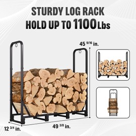 Idzo 48in Firewood Rack, 1100lbs Load Capacity, Solid Steel High Capacity, Anti-Rust & Weather-Resistant Wood Holder for Indoor Outdoor