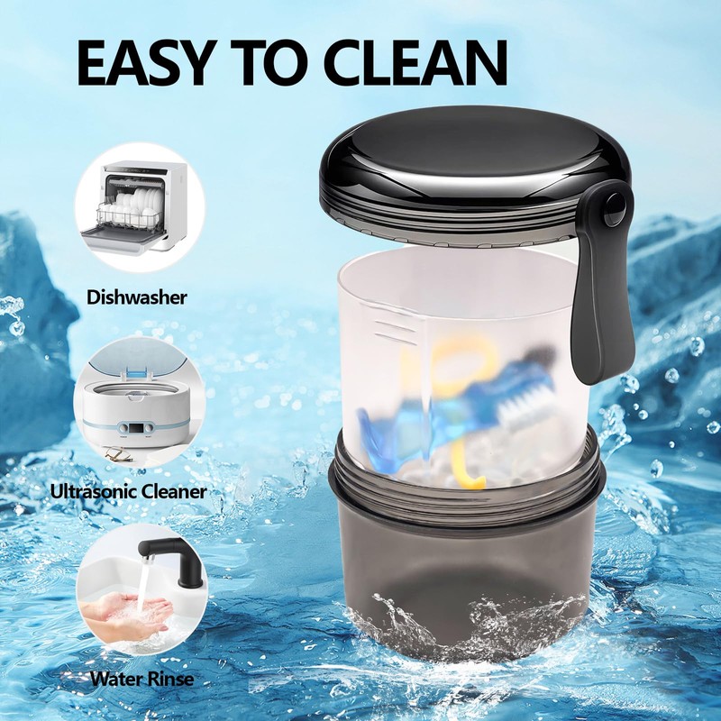 EZEELAI Leak Proof Denture Bath Cup Dental Retainer Case Portable,