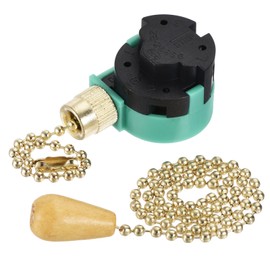 sourcing map Pull Chain Switch 3 Speed 4 Wire Replacement ZE-268S6 with Extension Chain for Ceiling Fan Lamp Light Green Gold Set of 2