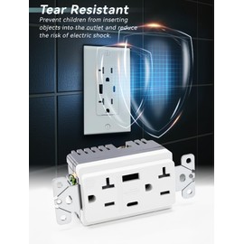 1 Pack USB Outlet 20 Amp TR Tamper Resistant Wall Receptacle with USB C and USB A Ports UL Listed CSA Certified Standard Wall Plate Included White