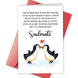Bablira Romantic Penguin Valentines Day Card, Sweet Love Card To My Soulmate, Sentimental Wedding Anniversary Card for Husband Wife, Poem Anniversary Card