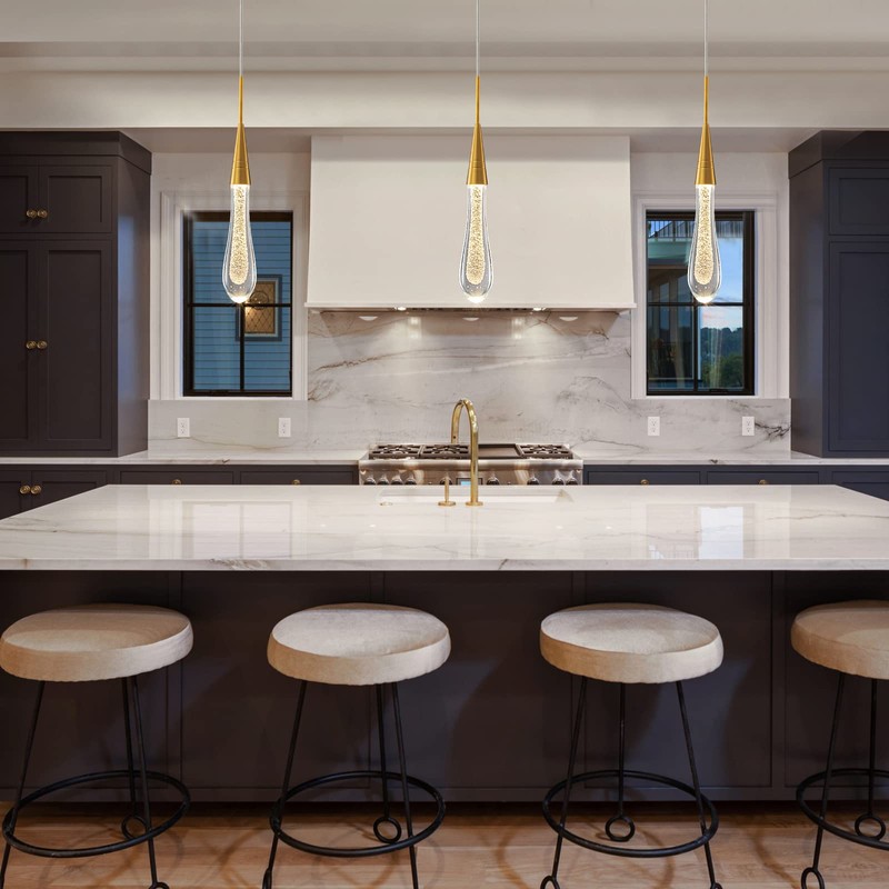 LMQNINE Kitchen Light Fixtures Ceiling Dimmable LED Modern Gold Pendant