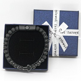 JUZICHEN 21 cm Men's Bracelet, Leather Bracelet, Rosary Bracelet, Cross, Men's Bracelet, Black Brown, Bracelet, Men's Bracelets, Jewellery Gifts for Men, Boys, Men, Leather, 316L Stainless Steel