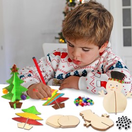 Christmas Tree Craft Set, 10 Pieces 3D Christmas Tree Wooden Christmas Decoration, Christmas Decoration Crafts Children, Craft Set for Children for Christmas, Wooden Christmas Tree, DIY Christmas
