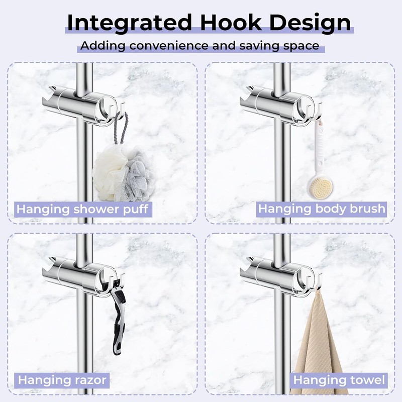 Alyvisun Shower Head Holder with 2 Hooks, Adjustable Shower Holder