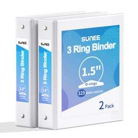 SUNEE 3 Ring Binder 1.5 Inch 2 Pack, Clear View Three Ring PVC-Free (Fit 8.5x11 Inches) for School or Office Supplies, White