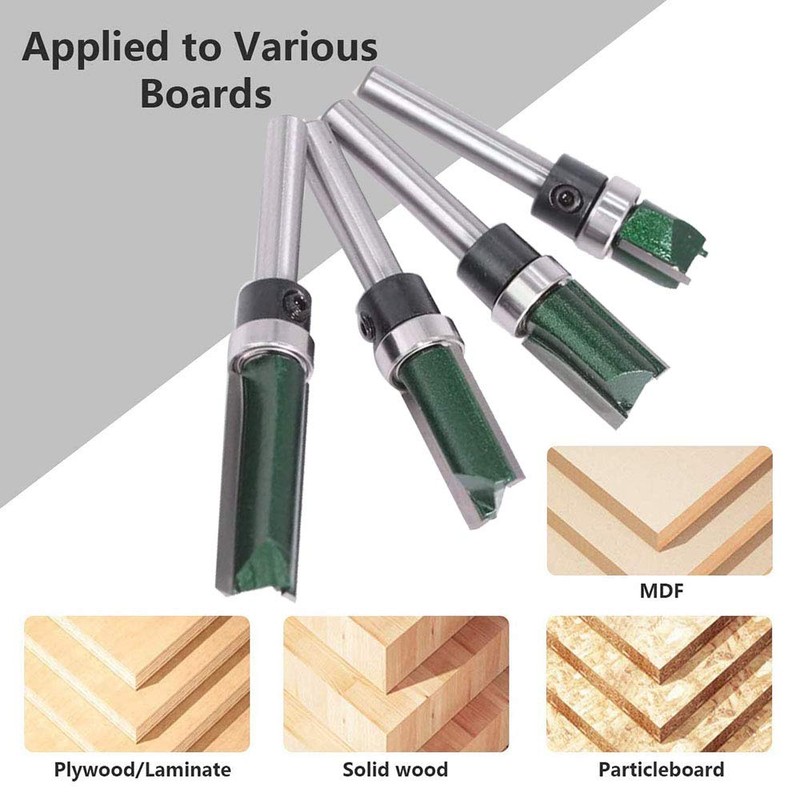 Gasea 4pcs 1/4 Inch Shank Flush Trim Pattern Template Router