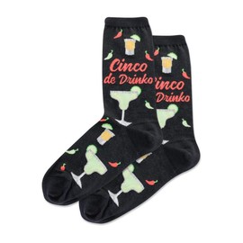 Hotsox Women's Cinco De Drinko Crew Socks 1 Pair, Black, Women's 9-11