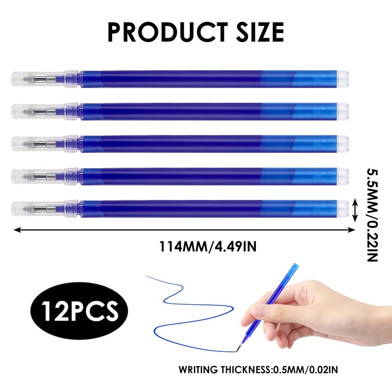 12-Pack Erasable Pen Refills, Compatible with Pilot Frixion Pens, Blue