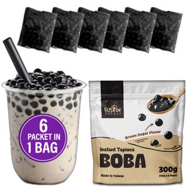 Fusion Select Instant Boba - No-Cook Instant Tapioca Pearls for Bubble Tea Drinks, Hot or Cold Sweet Milk Beverage - Microwave or Heat With Boiling Water - Real Brown Sugar Flavored Balls (6)