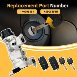 Ignition Switch Lock Cylinder Assembly with Intelligent Key Shell Compatible with VW Golf 2004-2011, Jetta 2006-2018, Eos 2007-2011, Rabbit 2006-2009, Replace 1K0905851 1K0905851B