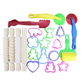Kids B Crafty Playdough Tools and Cutters Set - Wooden Rolling Pins, Plastic Shapes, and Patterned Rollers for Creative Play - Safe and Fun Craft for Toddlers and Children