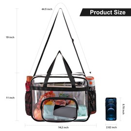 UEOE Clear Bags Stadium Approved,See Through Tote Bag+Shoulder Strap Large Transparent Bag