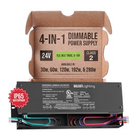 SELECT Lighting 30W 24V Dimmable Driver, 4-in-1 (ELV, MLV, 0-10V, TRIAC), IP65 Waterproof, Class 2 for LED Tape Installation, Adaptive Dimming, Various Wattages for Architectural, Hospitality & Retail